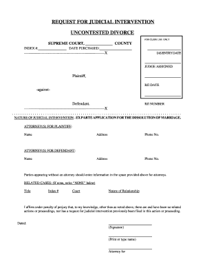 Request for Judicial Intervention Uncontested Divorce