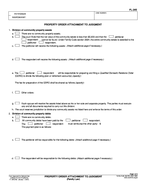 California Property Order Attachment to Judgment