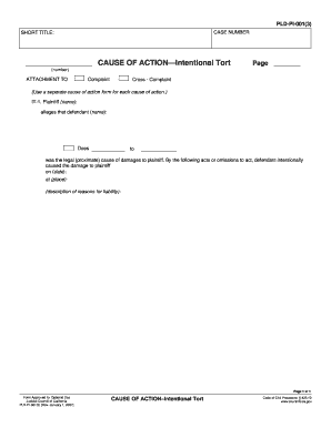 California Intentional Tort Complaint Form