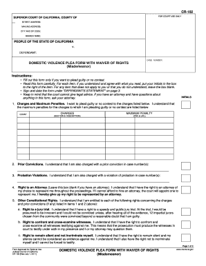 California Domestic Violence Plea Form with Waiver of Rights