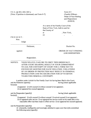 New York Family Offense Order of Fact-finding and Disposition