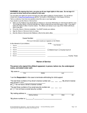 Texas Waiver of Service for Termination of Withholding for Child Support
