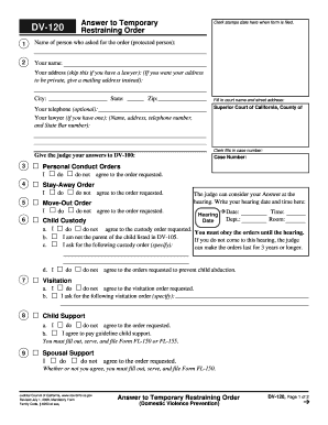 Answer to Temporary Restraining Order DV-120