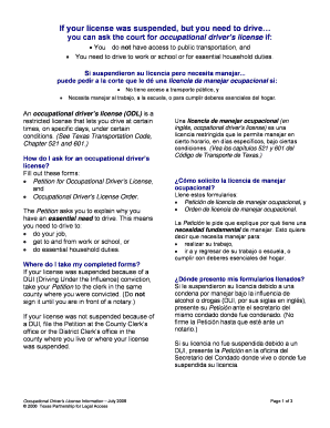 Texas Occupational Driver's License Petition