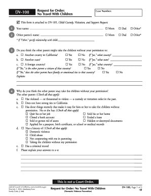 Fillable Online DV-108 Request for Order No Travel With Children ...