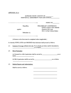 New York Preliminary Conference Stipulation and Order