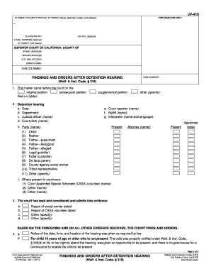 Findings and Orders After Detention Hearing