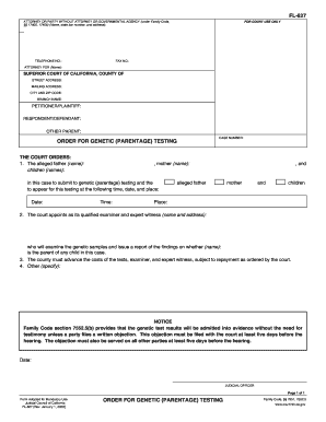 California Order for Genetic Parentage Testing