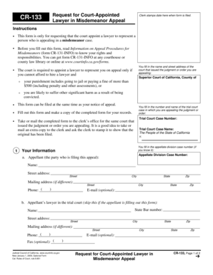 Request for Court-Appointed Lawyer in Misdemeanor Appeal