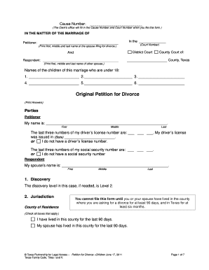 printable petition for divorce texas free form fill out download form a petition