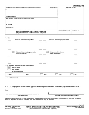 California Notice of Hearing on Claim of Exemption