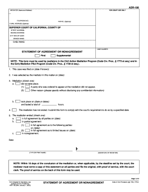 California ADR-100 Mediation Agreement Form