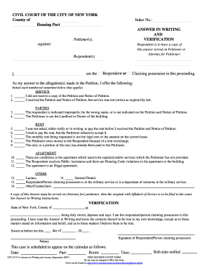 New York Answer in Writing Form