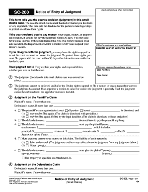 California Small Claims Notice of Entry of Judgment