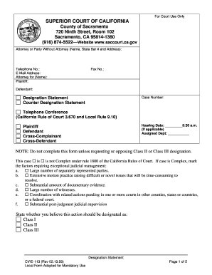 California Court Case Designation Statement