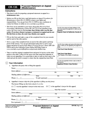 California Misdemeanor Proposed Statement on Appeal