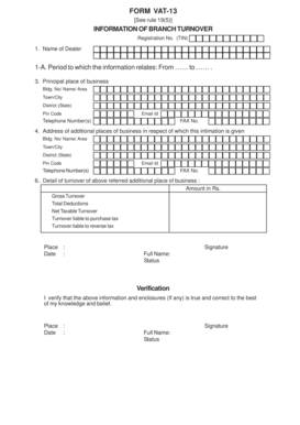VAT-13 Branch Turnover Information Form