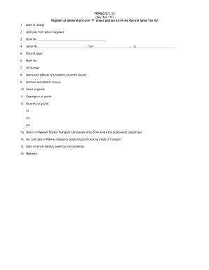 Central Sales Tax Declaration Form F