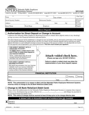 Nebraska Direct Deposit Authorization Form