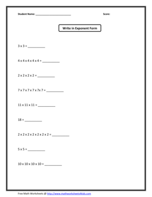 Exponent Form Worksheet