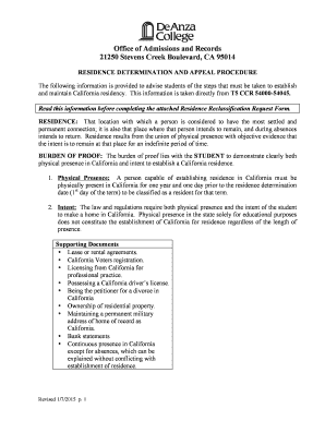 California Residence Determination and Appeal Procedure