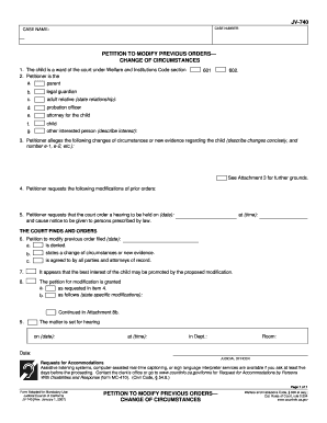 Petition to Modify Previous Orders