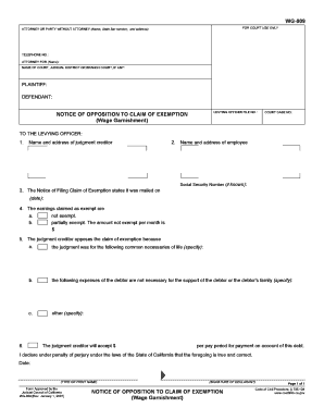 California Notice of Opposition to Claim of Exemption