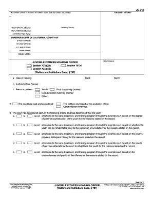 Juvenile Fitness Hearing Order