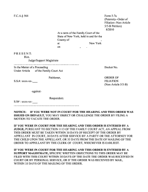 New York Paternity Order of Filiation Form 5-7a