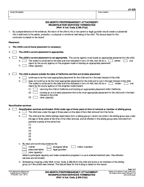 California JV-433 Six-Month Prepermanency Attachment
