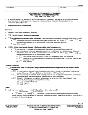 California Permanency Attachment Form JV-438