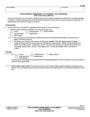 California Child Reunification Form JV-436