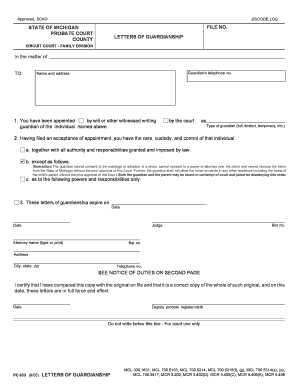 Michigan Letters of Guardianship