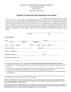 Kingsville ISD Criminal History Record Release Form