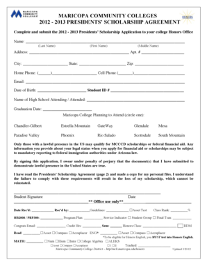 Maricopa Community Colleges Presidents Scholarship Agreement