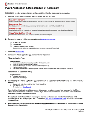 Ohio State University PCard Application & Memorandum of Agreement