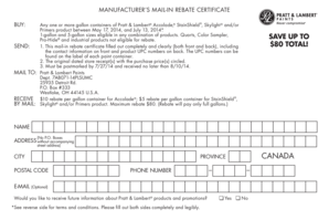 Pratt & Lambert Paint Rebate Certificate