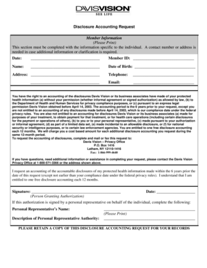 Davis Vision Disclosure Accounting Request