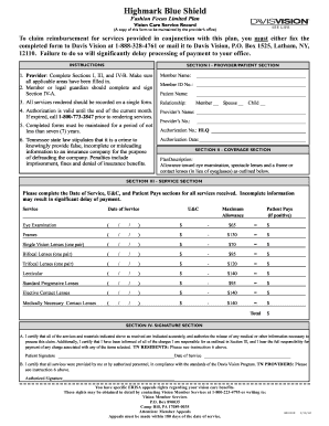 Highmark Blue Shield Vision Care Service Record