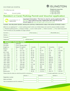 Resident or Carer Parking Permit Application