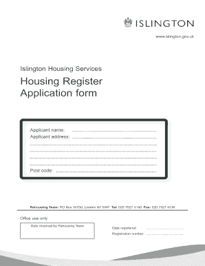 Islington Housing Register Application Form
