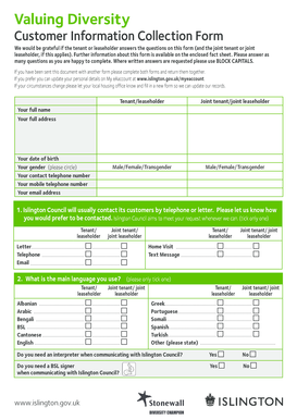 Valuing Diversity Customer Information Collection Form