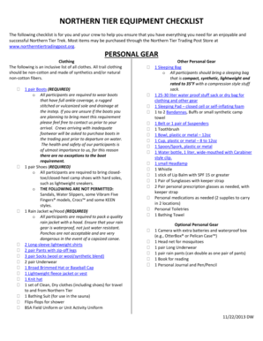 Northern Tier Equipment Checklist