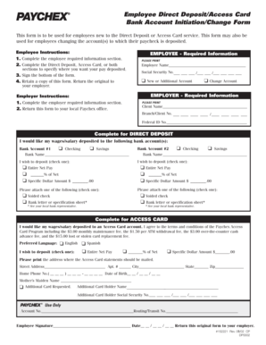 Paychex Employee Direct Deposit/Access Card Form