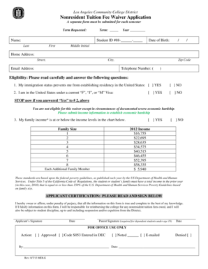 Los Angeles Community College District Nonresident Tuition Fee Waiver Application