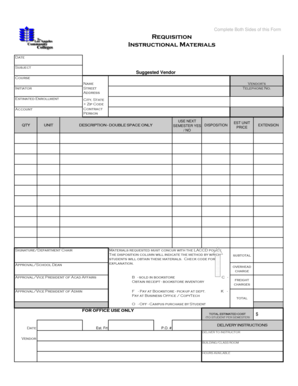 Instructional Materials Requisition Form
