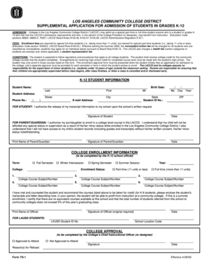 Los Angeles Community College District K-12 Admission Application