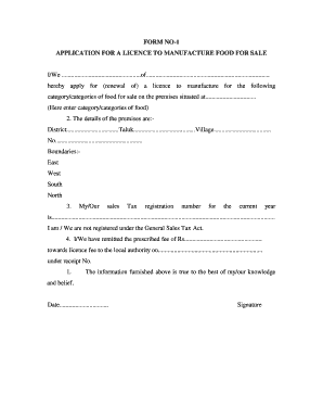 Food Manufacturing License Application