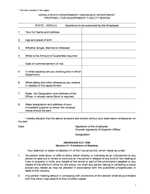 Kerala Government Fidelity Bond Proposal
