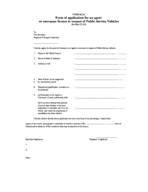 Agent or Canvasser Licence Application